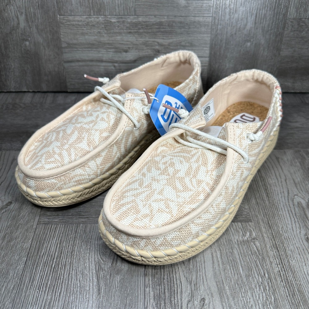 Hey Dude Wendy Espadrille Women 6 Pink White Palm Print Boho Slip On NEW - Picture 3 of 8
